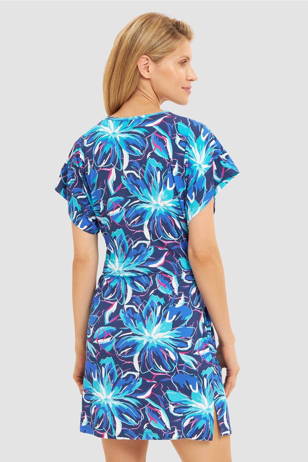 Rösch Strandkleid Kurzarm im Blumendruck Neonfarben zum Binden Baumwolle/Elasthan Valentinstagsangebot