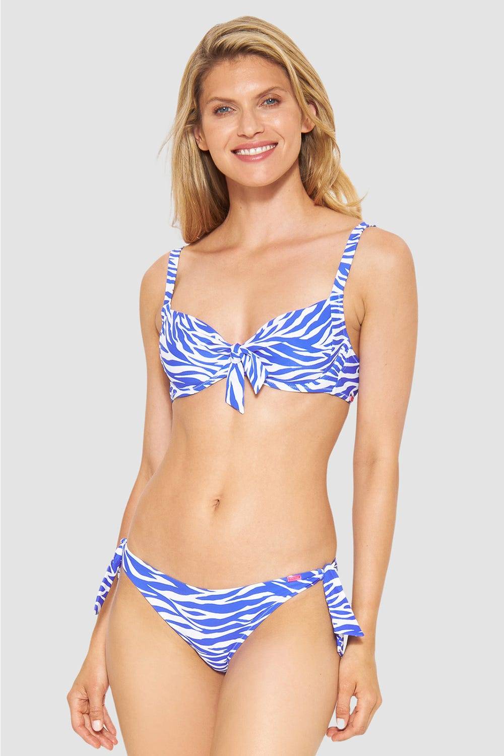 Rösch Bikini-Hose im modernen Zebradruck Blau-Weiß zum Binden Lagerräumung