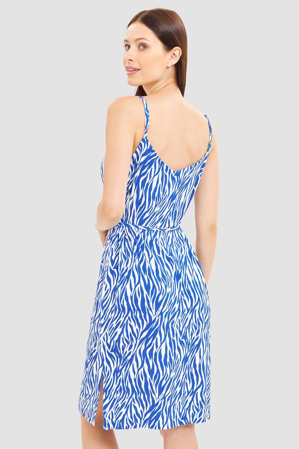 Rösch Strandkleid im modernen Zebradruck Blau-Weiß Spaghetti-Träger Viskose/Elasthan Top Angebot
