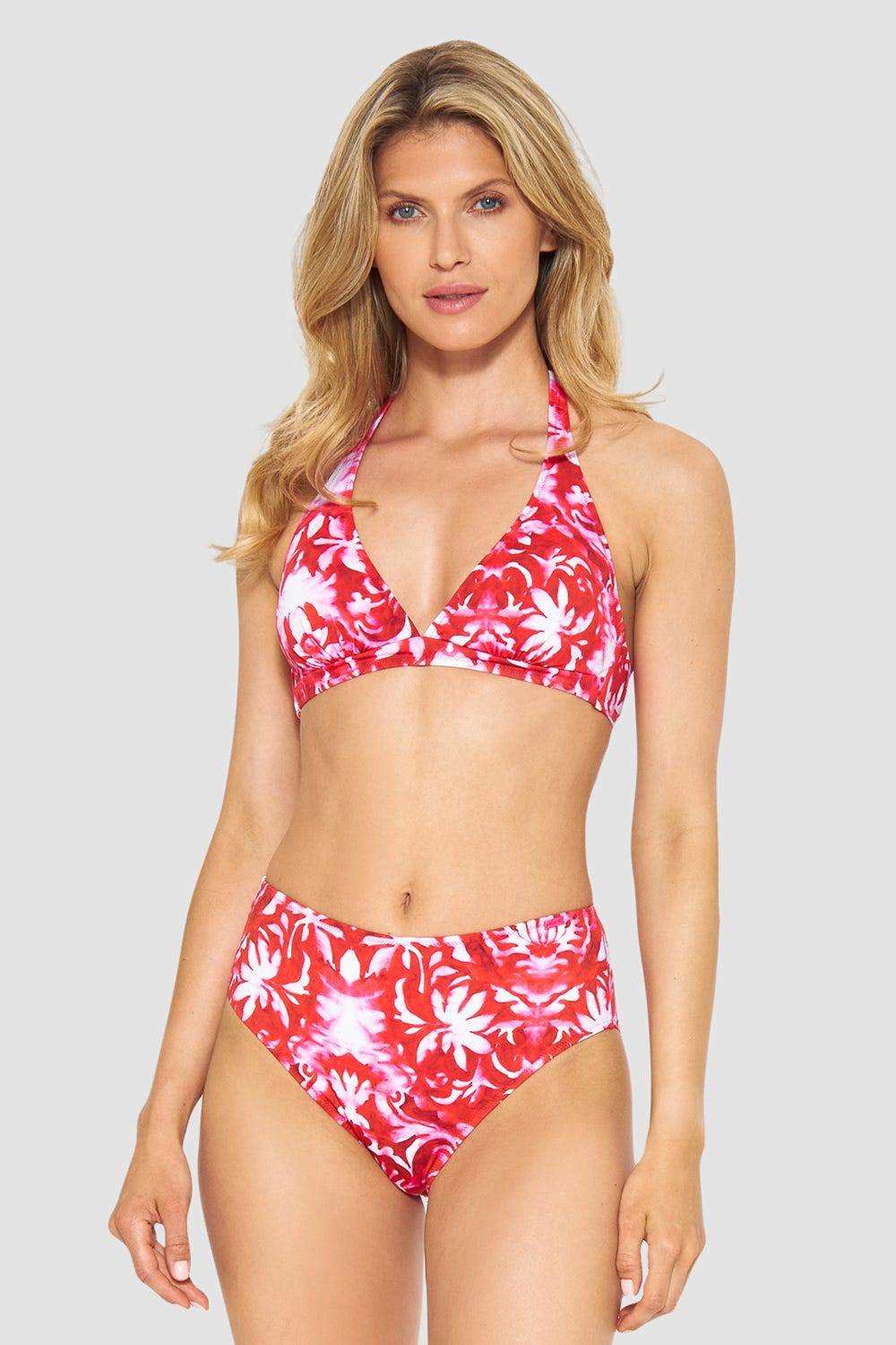 Rösch Bikini-Hose Neckholder im Ornament-Druck Rot-Weiß hoher Taillenausschnitt Räumungsverkauf