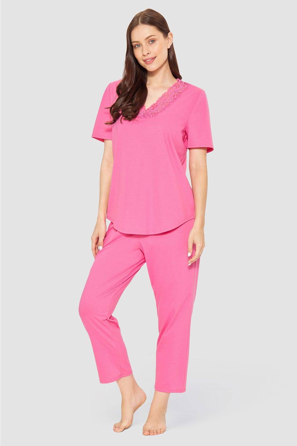 Rösch Pyjama mit Spitzendetails Pink Baumwolle/Modal Blitzverkäufe