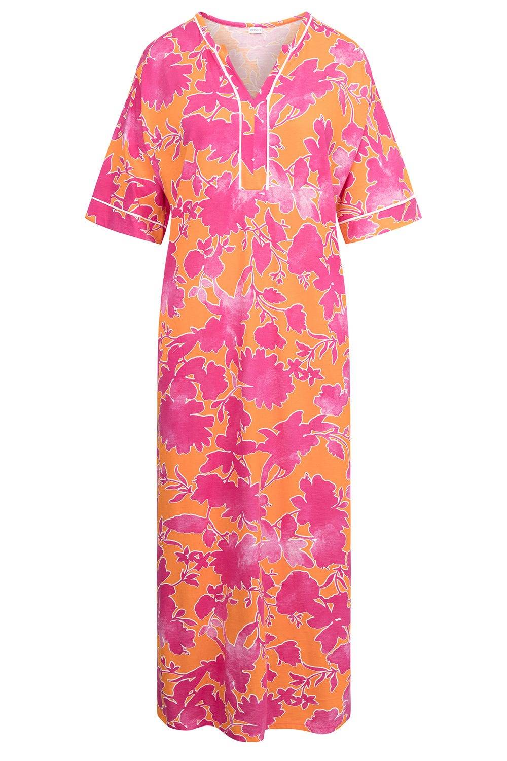 Rösch Nachtkleid im floralen Druck Orange-Pink Tunika-Style Maxi-Länge Baumwolle/Modal Limitierter Zeitrabatt