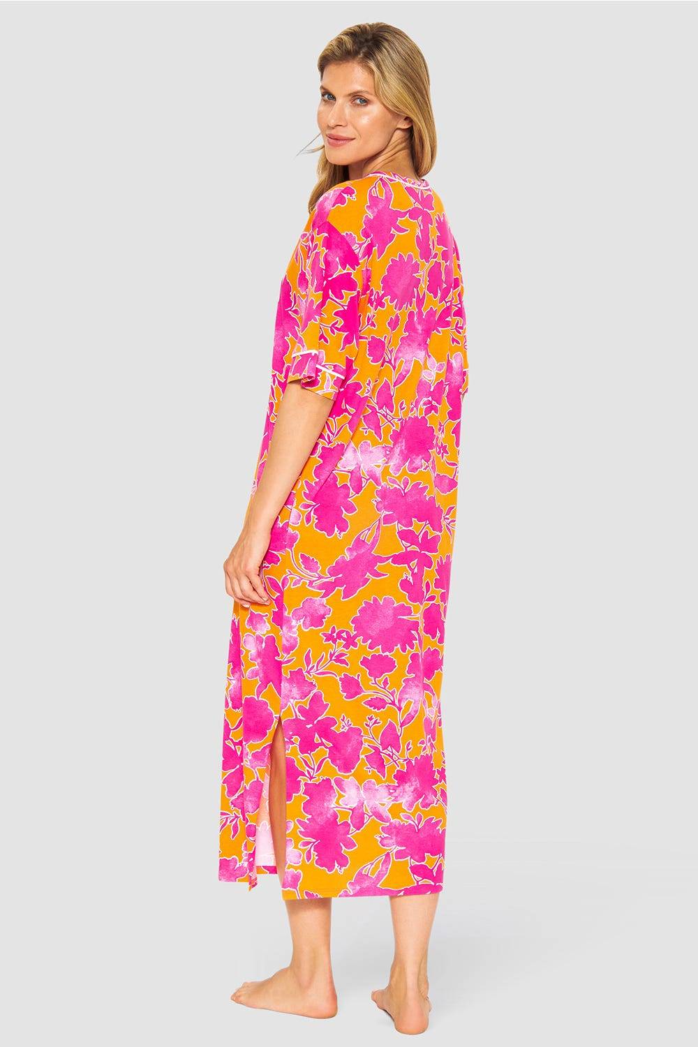 Rösch Nachtkleid im floralen Druck Orange-Pink Tunika-Style Maxi-Länge Baumwolle/Modal Limitierter Zeitrabatt