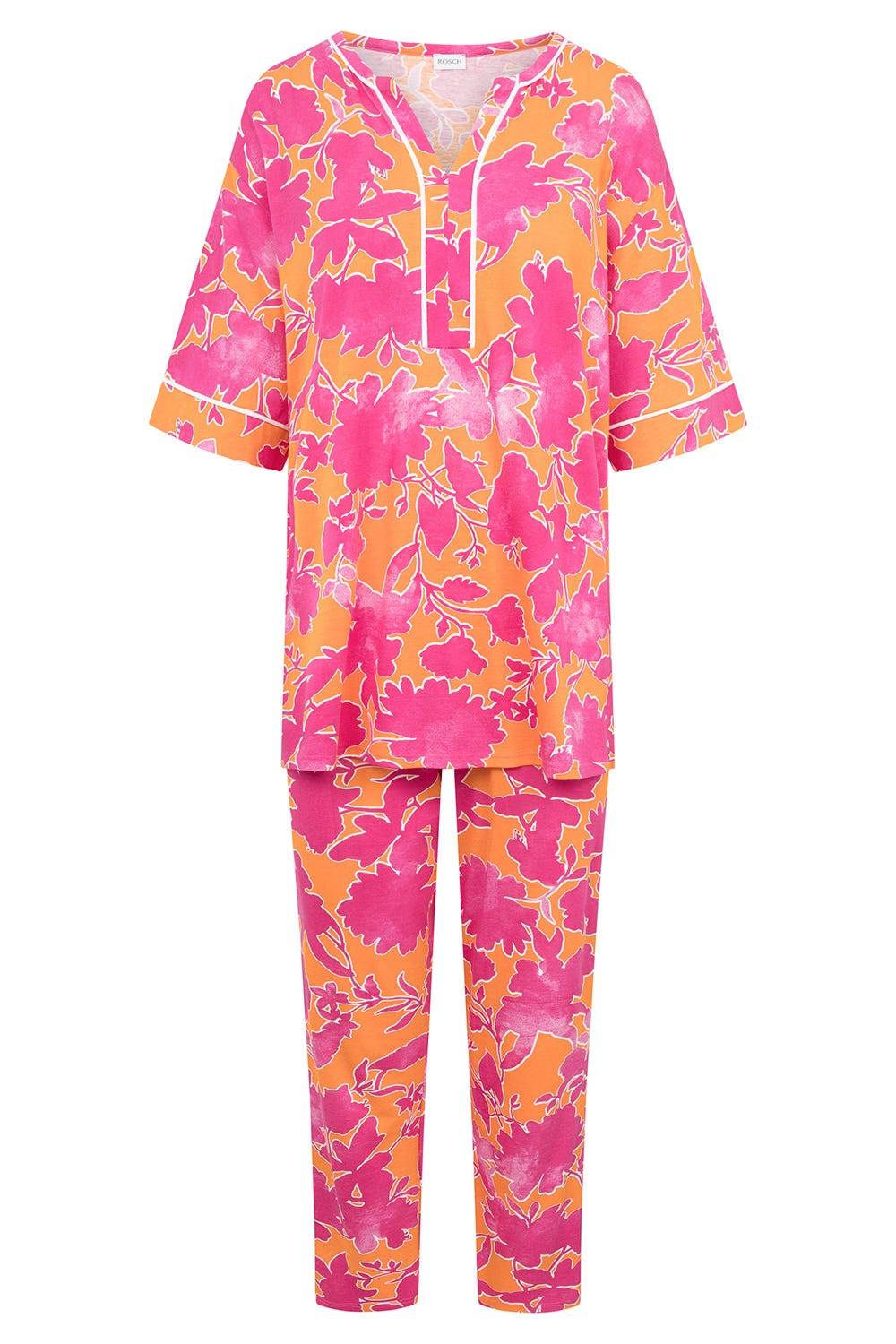 Rösch Pyjama im floralen Druck Orange-Pink Tunika-Style Baumwolle/Modal Fabrik Onlineshop