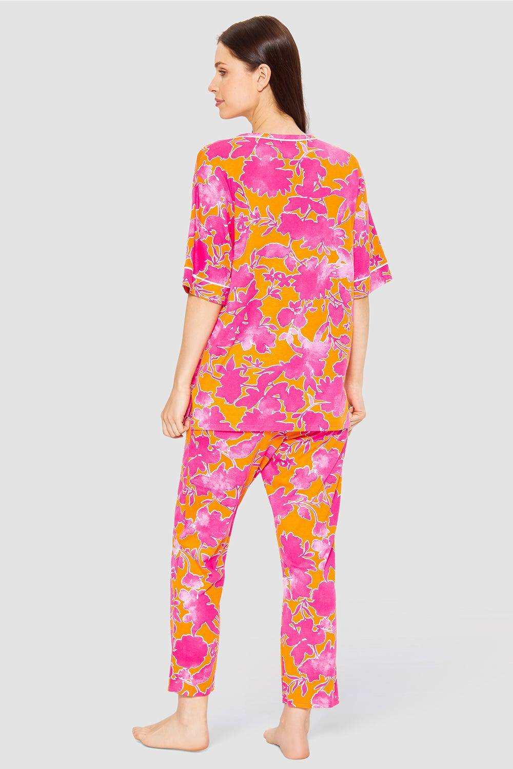 Rösch Pyjama im floralen Druck Orange-Pink Tunika-Style Baumwolle/Modal Fabrik Onlineshop