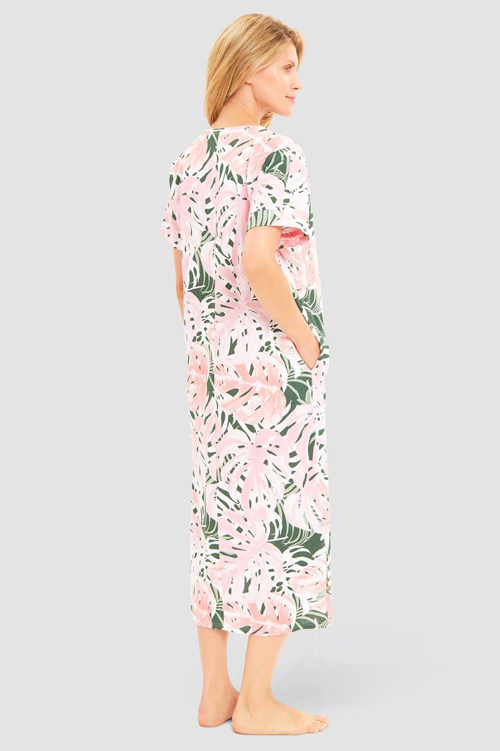 Rösch Nachtkleid im Blätterdruck exotisch Maxi-Länge 100% Baumwolle Versandkostenfrei