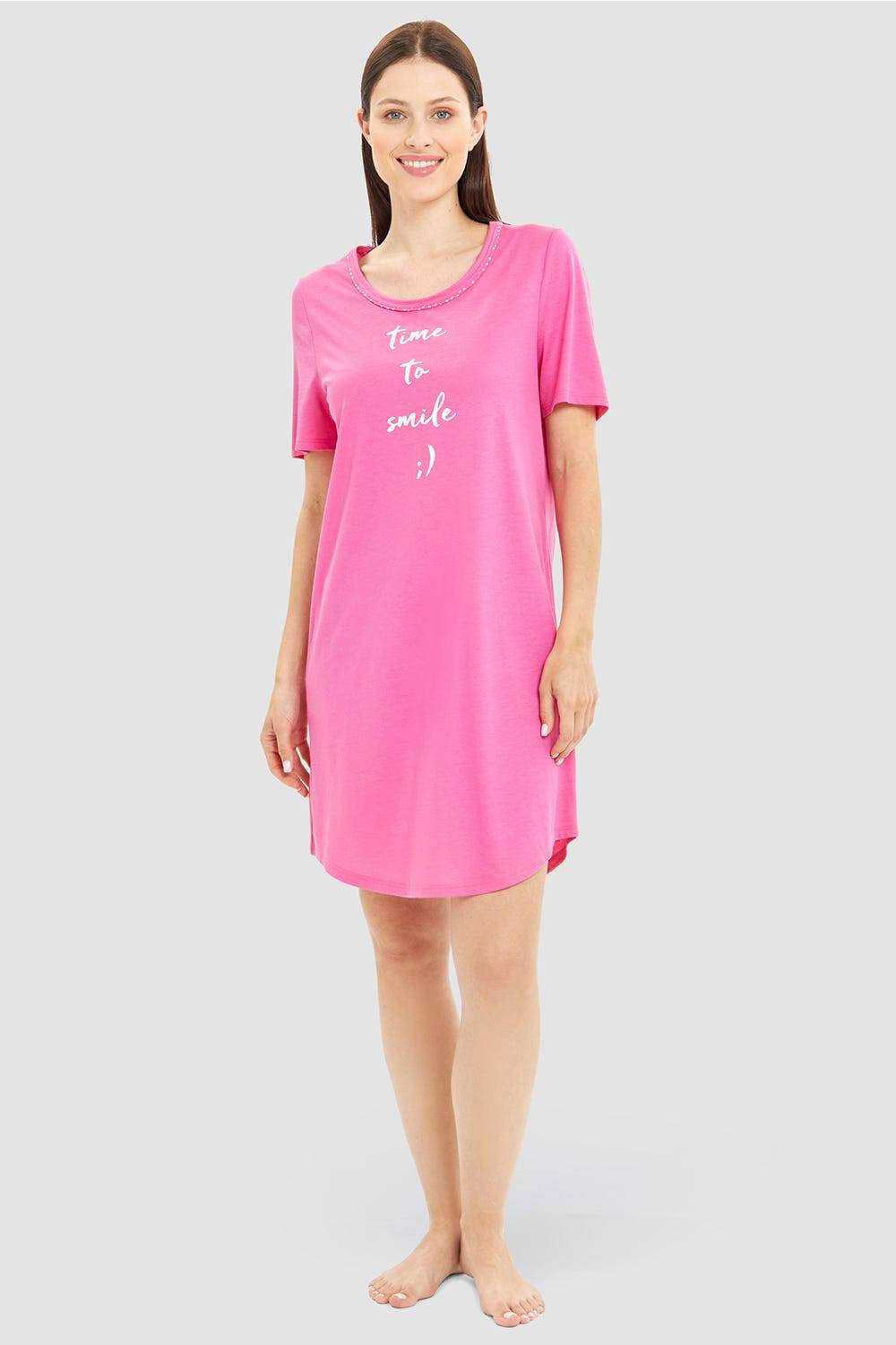 Rösch Nachthemd mit Statement-Print Pink Baumwolle/Modal Flash Sale