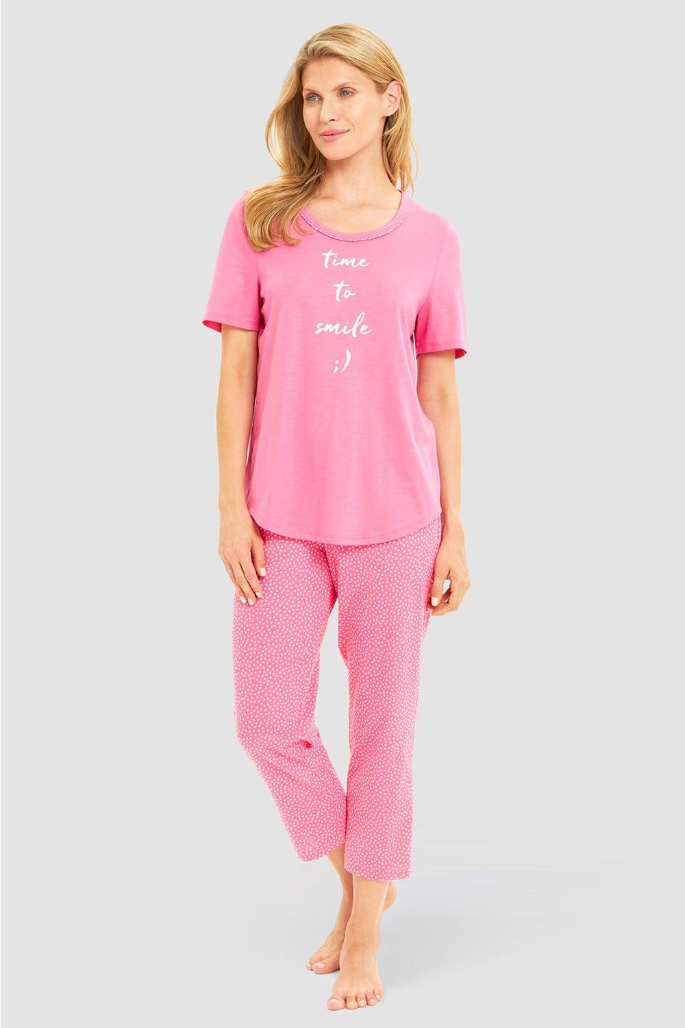 Rösch Pyjama mit Statement-Print Tupfendruck Pink Baumwolle/Modal Online Shopping
