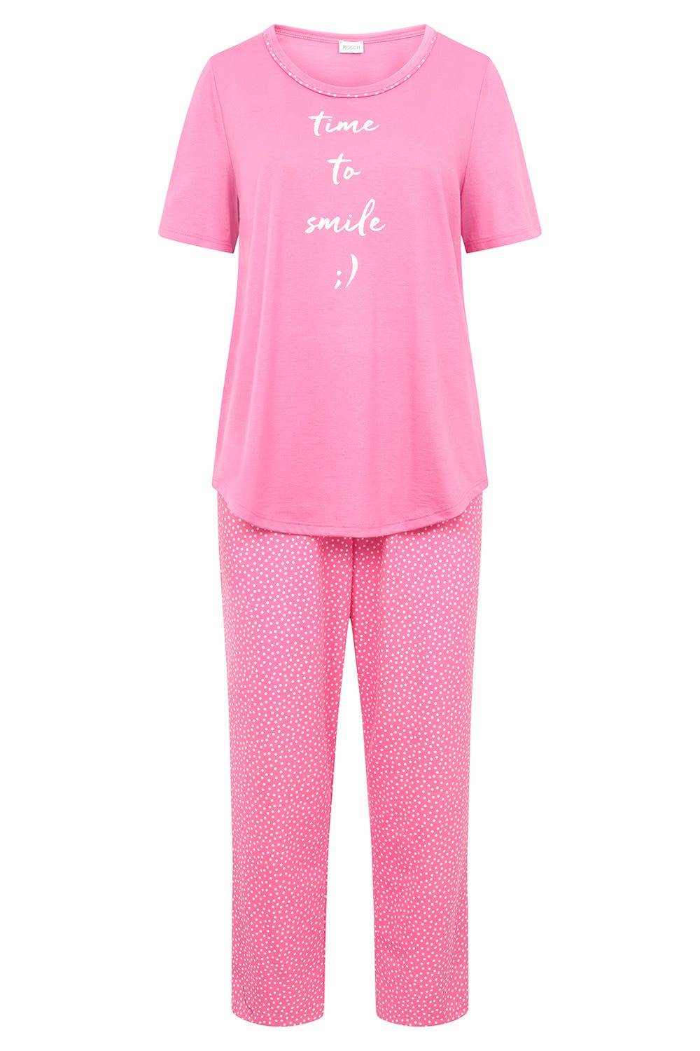 Rösch Pyjama mit Statement-Print Tupfendruck Pink Baumwolle/Modal Online Shopping
