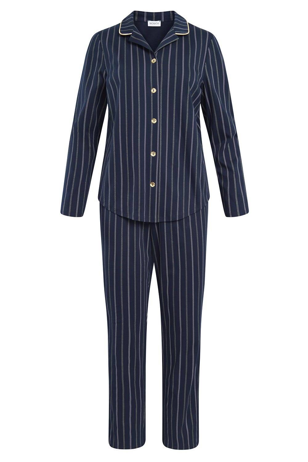 Rösch Pyjama im Nadelzug Dunkelblau Herrenhemdstil 100% Baumwolle Muttertagsangebot