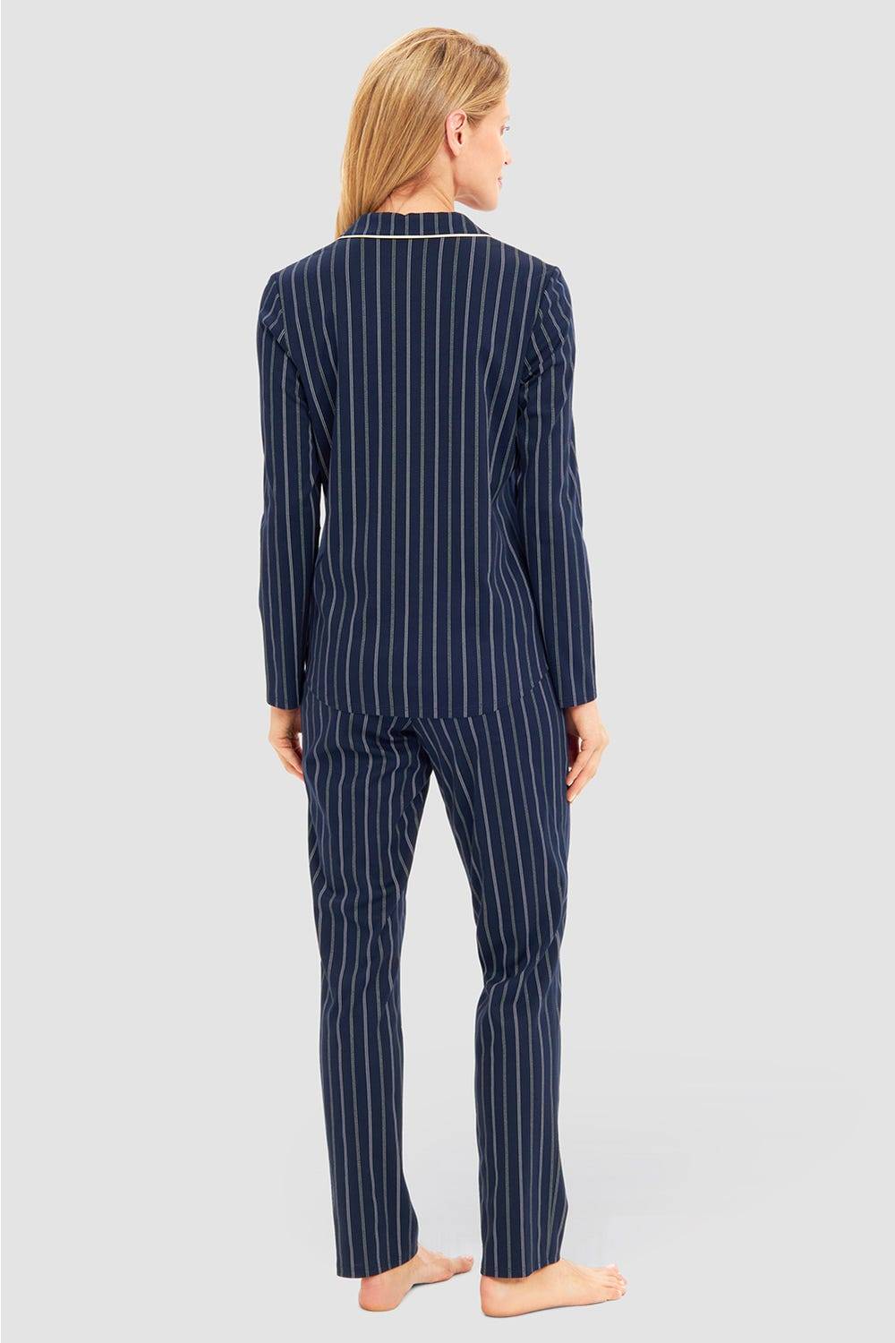 Rösch Pyjama im Nadelzug Dunkelblau Herrenhemdstil 100% Baumwolle Muttertagsangebot