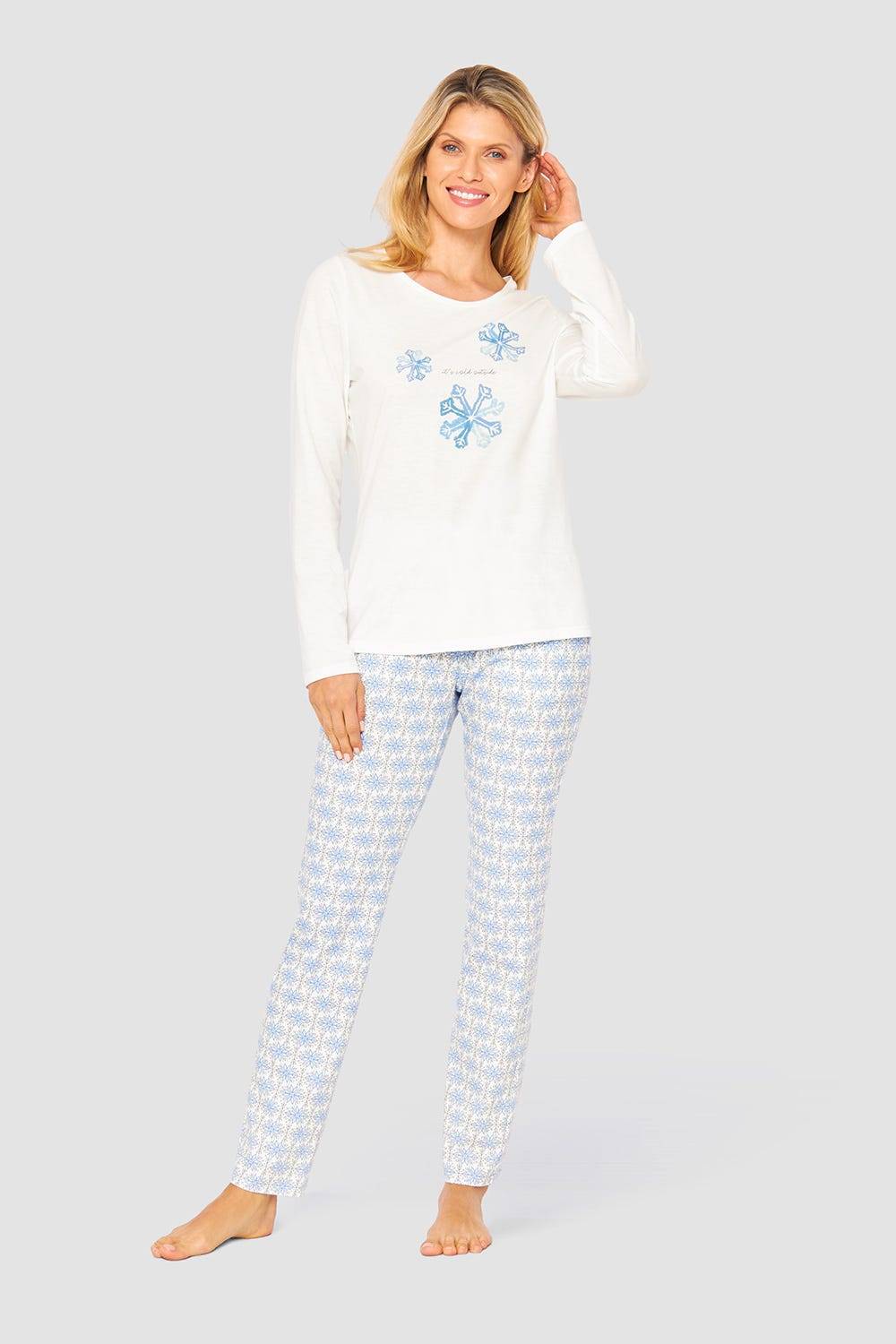 Rösch Shirt mit Schneeflocken Weiß Blau 100% Baumwolle Vatertagsangebot
