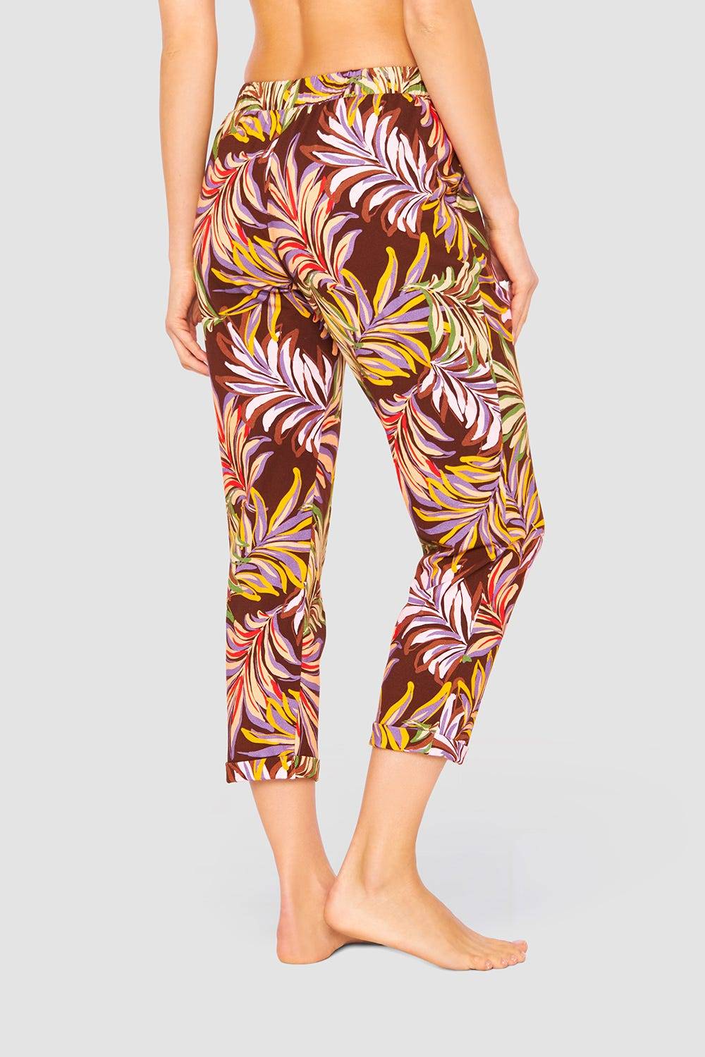 Rösch 7/8-Hose im bunten Blätterdruck Braun Baumwolle/Elasthan Online Outlet