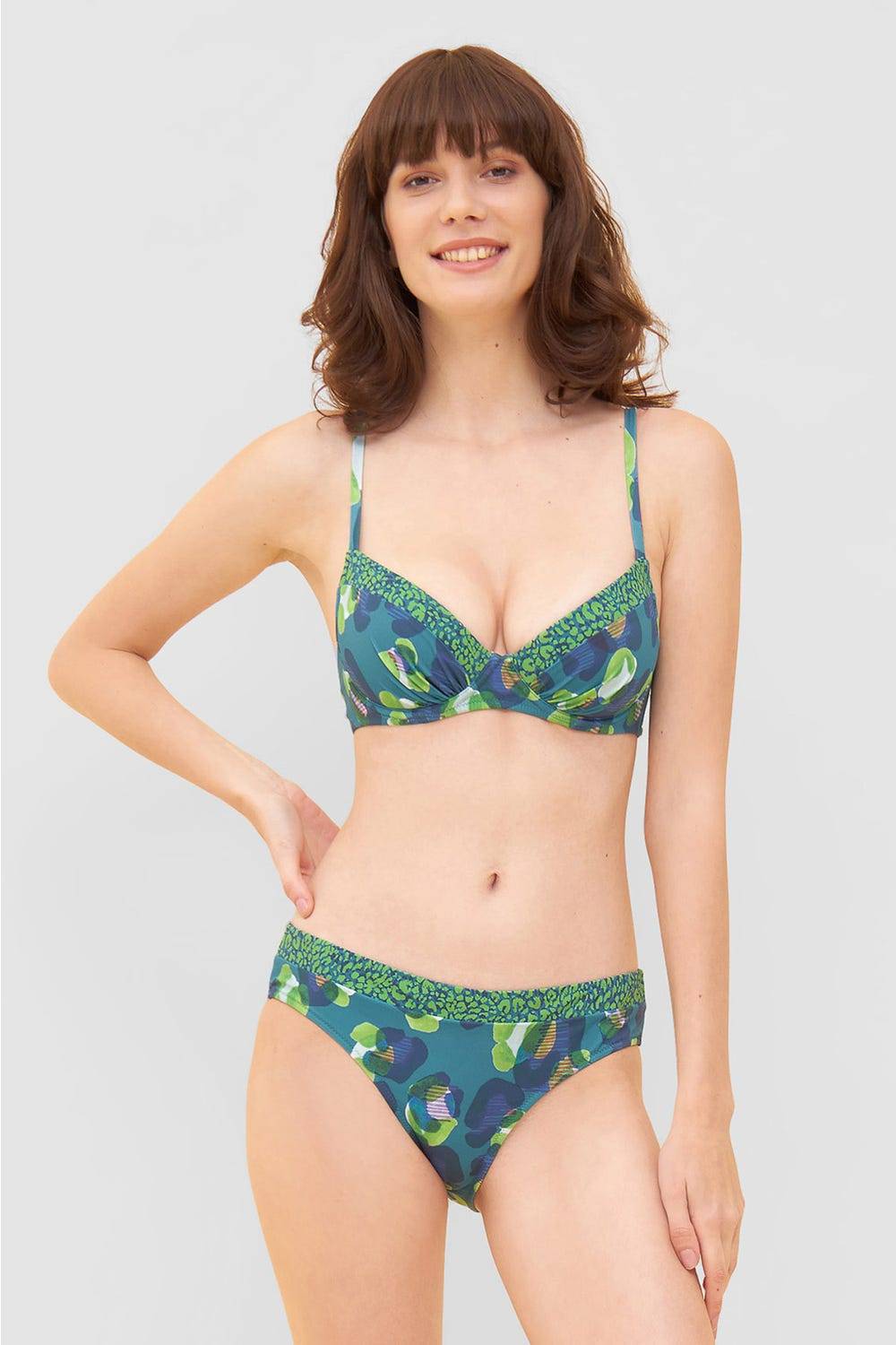 Rösch Bikini-Hose im Leo-Druck-Mix Petrol recyceltes Polyamid/Elasthan Im Verkauf