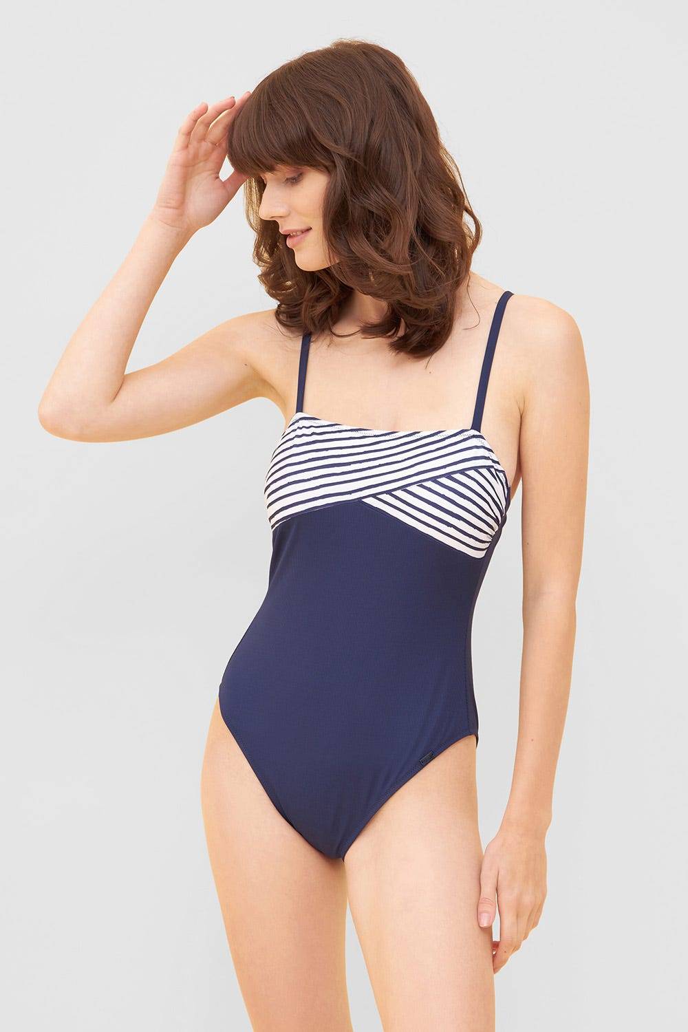 Rösch Bandeau Badeanzug mit gestreifter Blende Ripp recyceltes Polyester/Elasthan Online Shopping