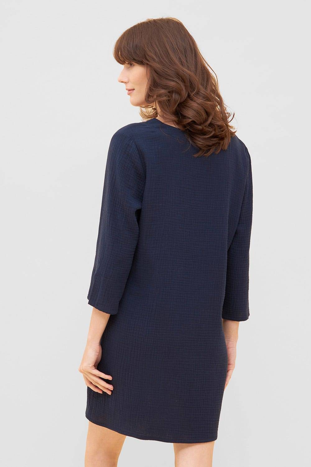 Rösch Strandkleid aus Musselin Dunkelblau Sommer 3/4-Arm 100% Baumwolle Preisnachlass