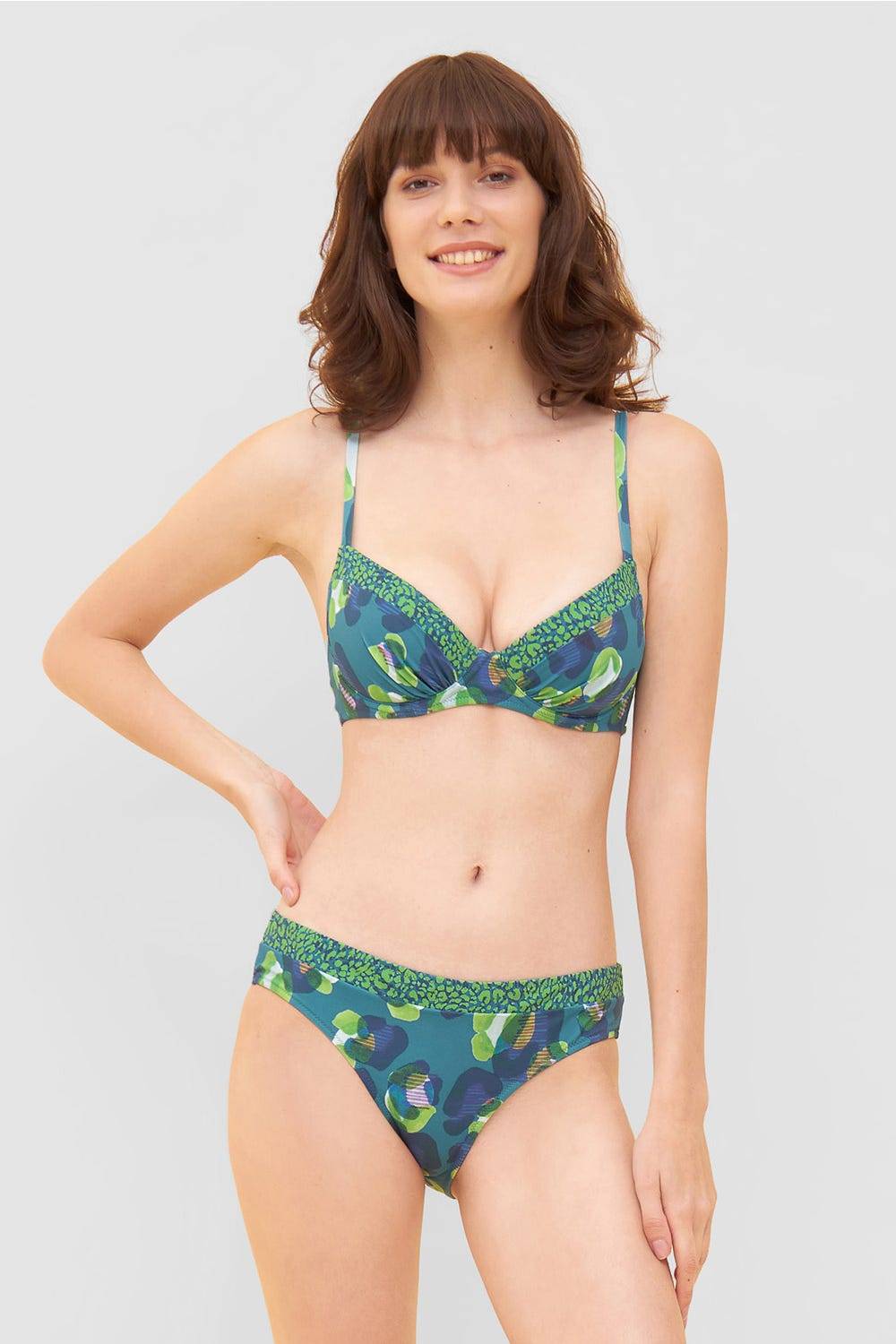 Rösch Bikini-Oberteil im Leo-Druck-Mix Petrol recyceltes Polyamid/Elasthan Muttertagsangebot