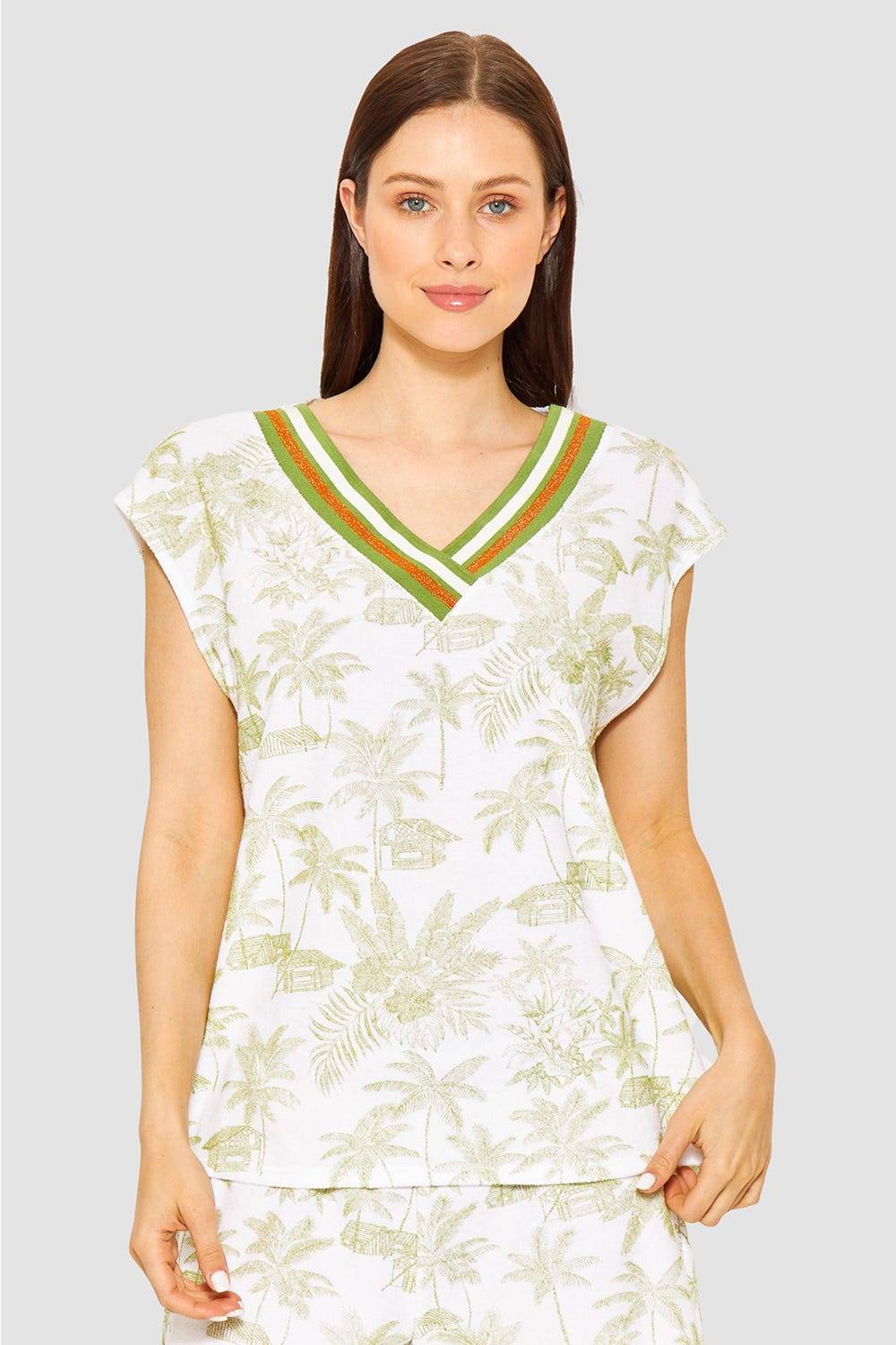 Rösch Frottee-Shirt im Palmenprint Baumwolle/Polyester Heißer Verkauf