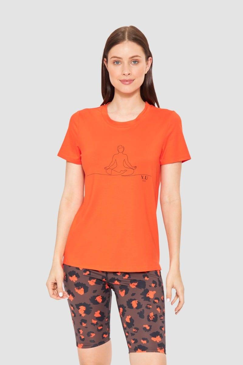 Rösch Y.U Yoga T-Shirt mit Motivdruck Orange Sport Mix & Match Baumwolle/Elasthan