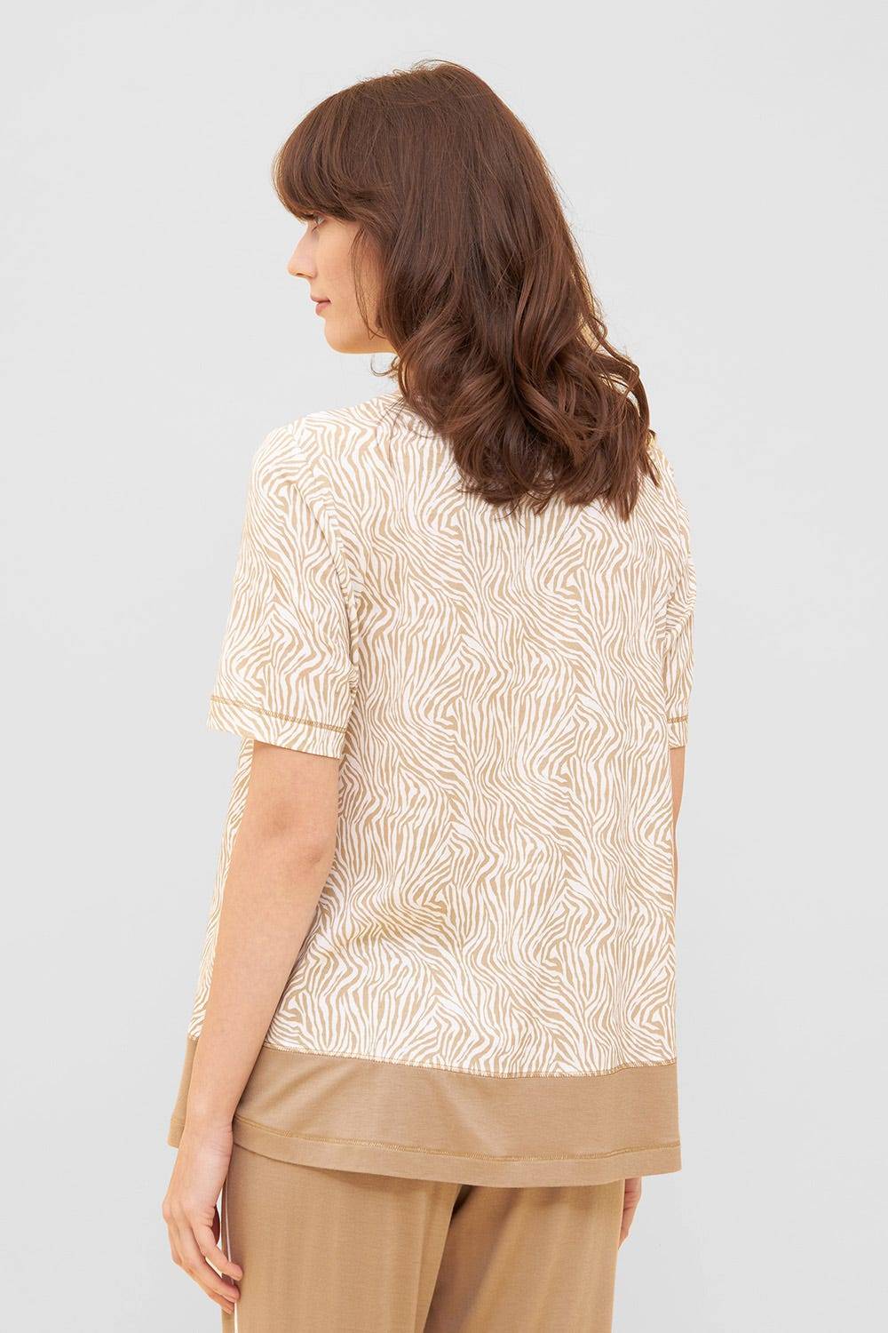 Rösch Shirt im Zebra-Druck Beige Ziernähte A-Linie Mix &amp; Match Baumwolle/Modal Speichern exportieren