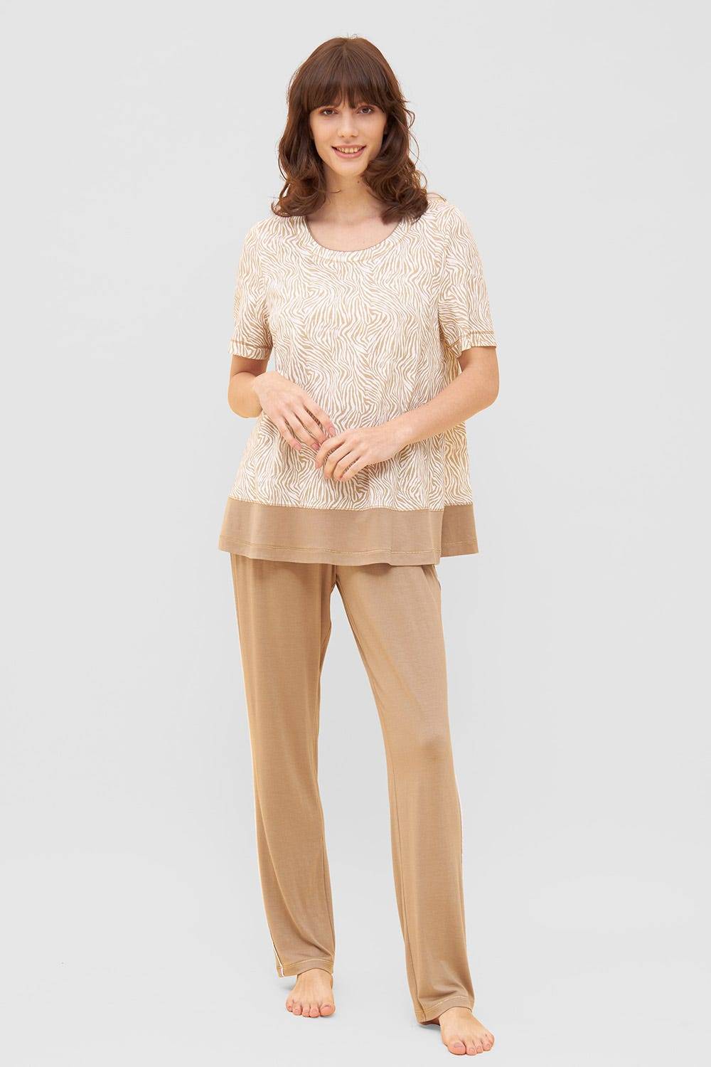 Rösch Shirt im Zebra-Druck Beige Ziernähte A-Linie Mix &amp; Match Baumwolle/Modal Speichern exportieren
