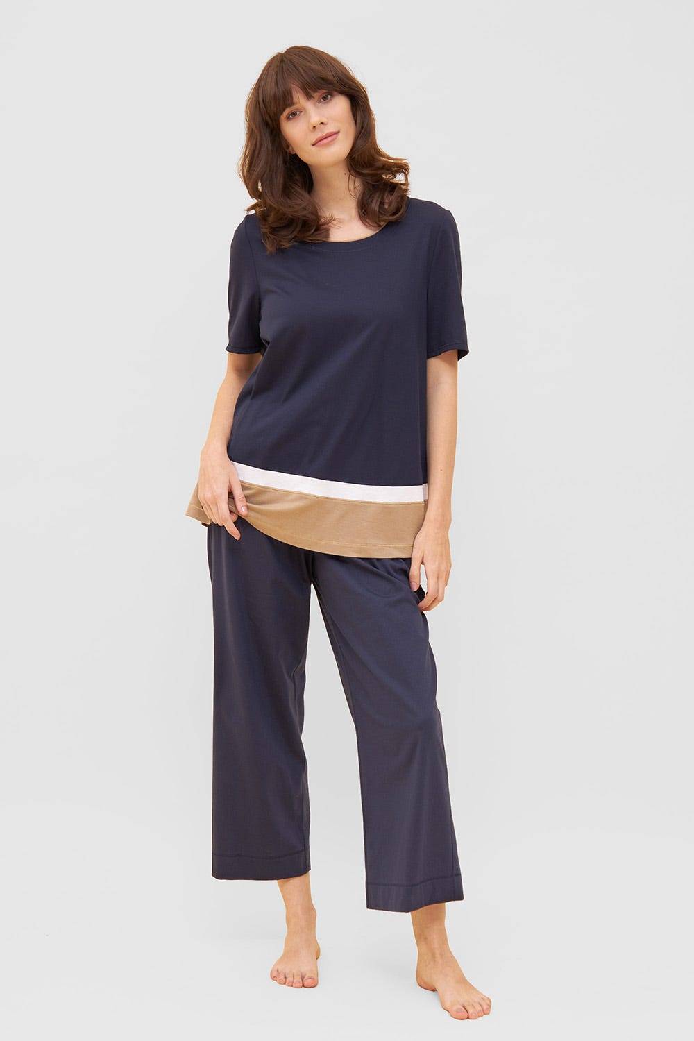 Rösch Shirt in Colorblocking-Optik Dunkelblau Beige Mix &amp; Match Baumwolle/Modal Black Friday Preise