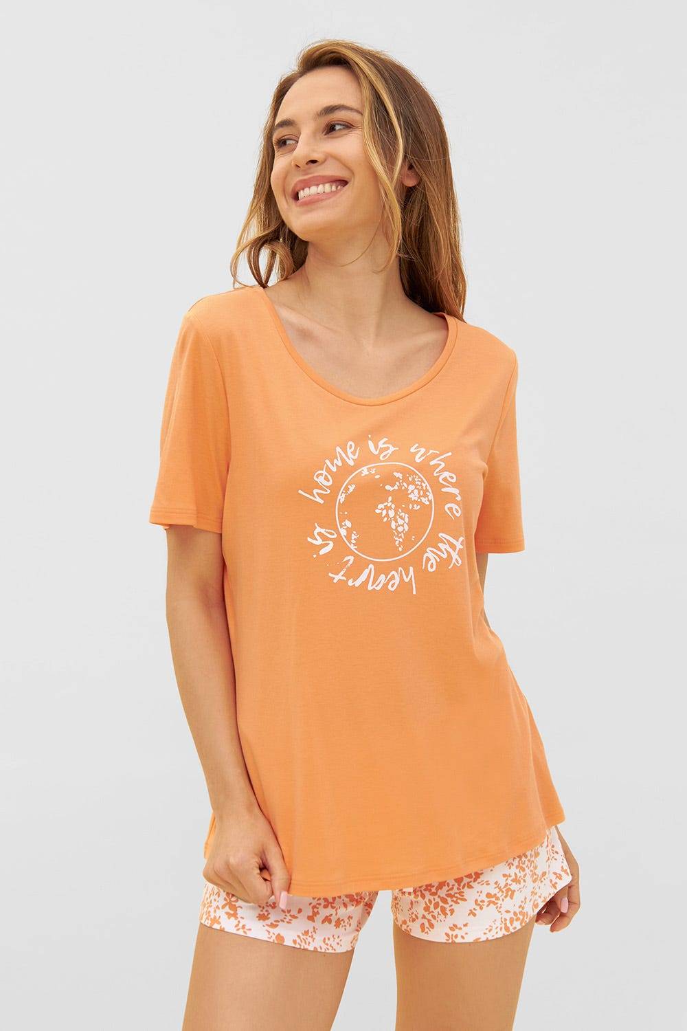 Rösch T-Shirt mit Motivdruck Orange Basic Mix & Match 100% Baumwolle