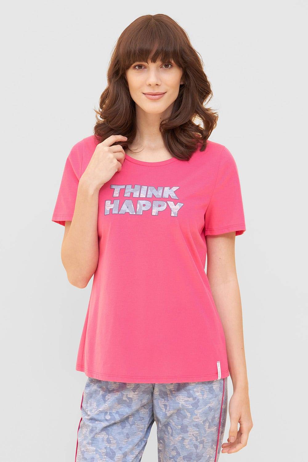 Rösch T-Shirt mit Schriftzug &quot;Think Happy&quot; Pink Kurzarm Mix &amp; Match 100% Baumwolle Hotsell