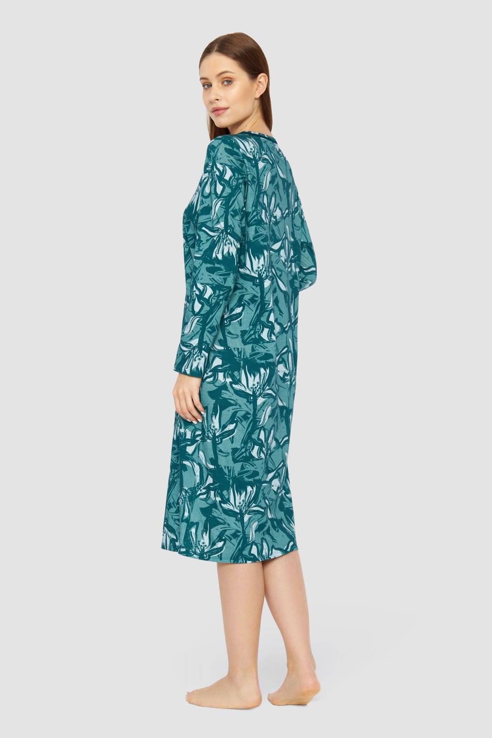 Rösch Nachtkleid im Blumenmuster Petrol 100% Baumwolle Kostenloser Versand