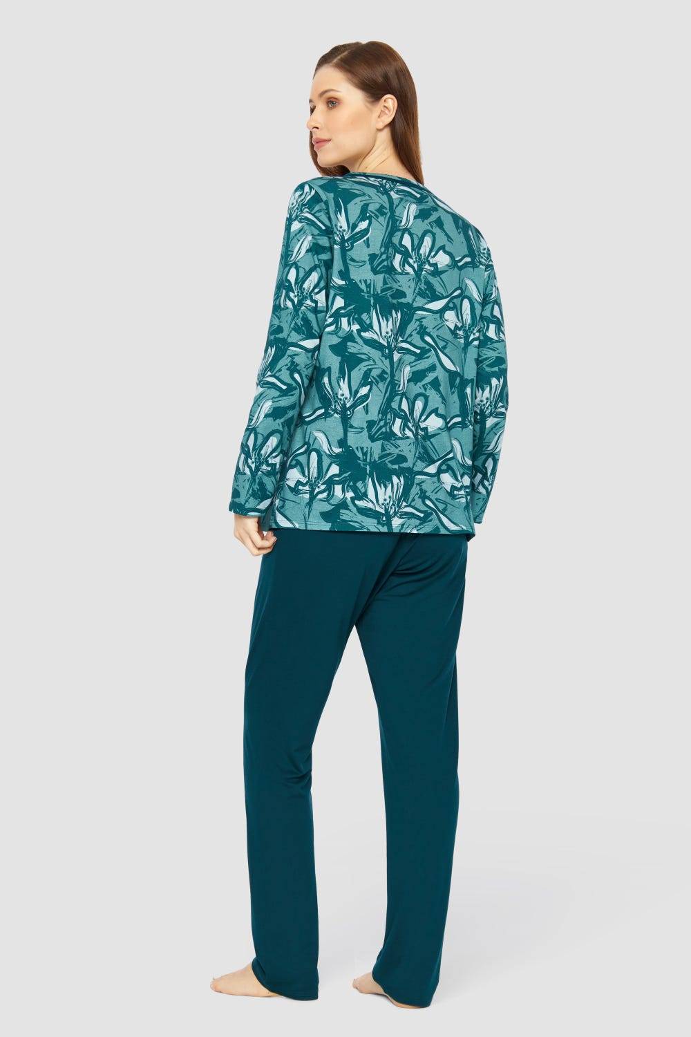Rösch Pyjama mit Blumenmuster Petrol 100% Baumwolle Limitierter Zeitrabatt