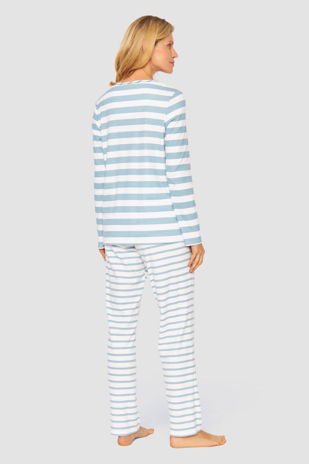 Rösch Pyjama im Ringel-Mustermix angerauht Hellblau 100% Baumwolle Flash Sale