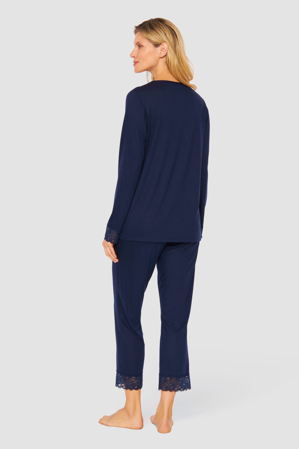 Rösch Pyjama mit Spitzendetails Dunkelblau Baumwolle/Modal Exklusivangebot