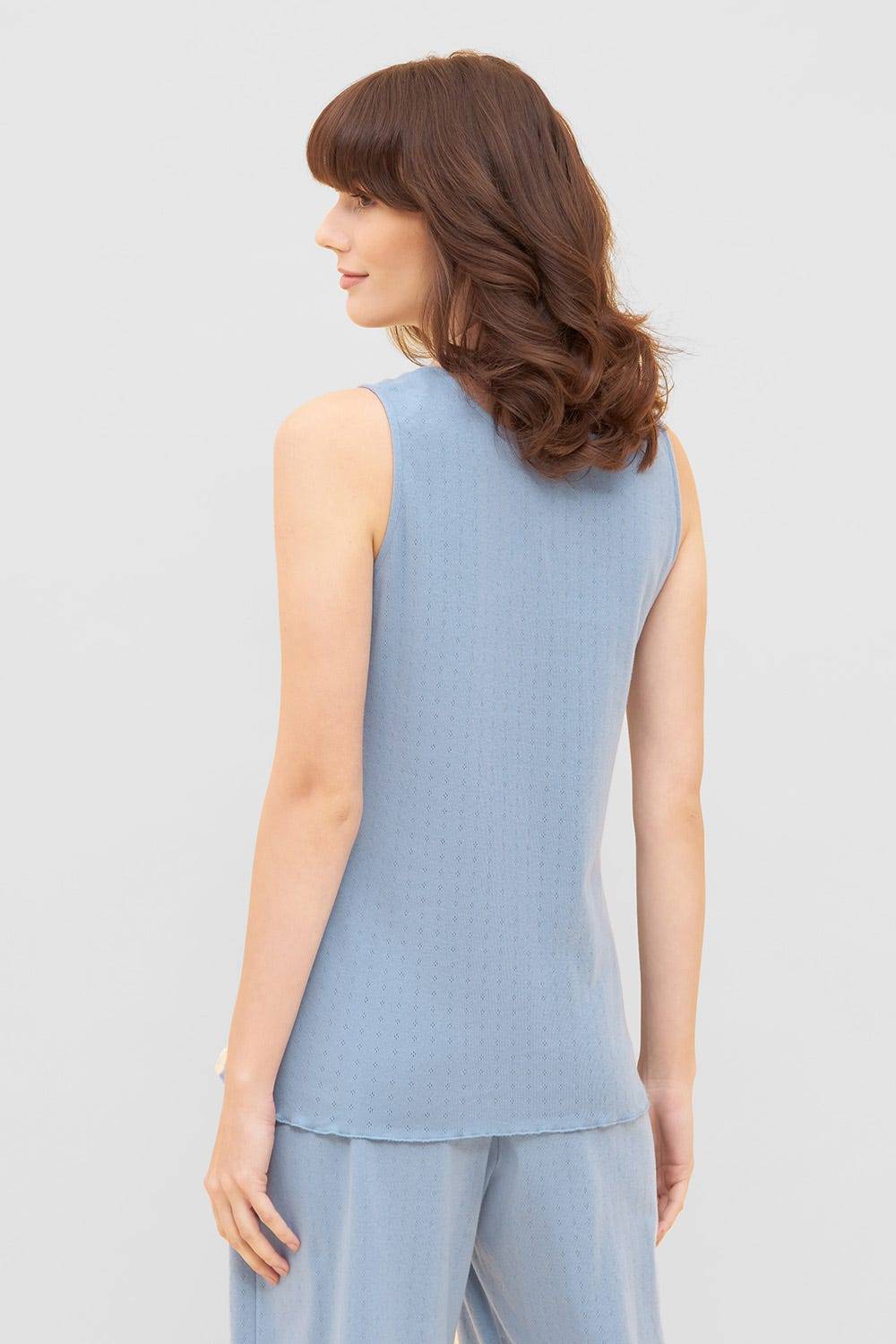 Rösch Pyjama-Top aus Ajour Feinstrick Hellblau Ärmellos Mix &amp; Match 100% Baumwolle Saisonschlussverkauf