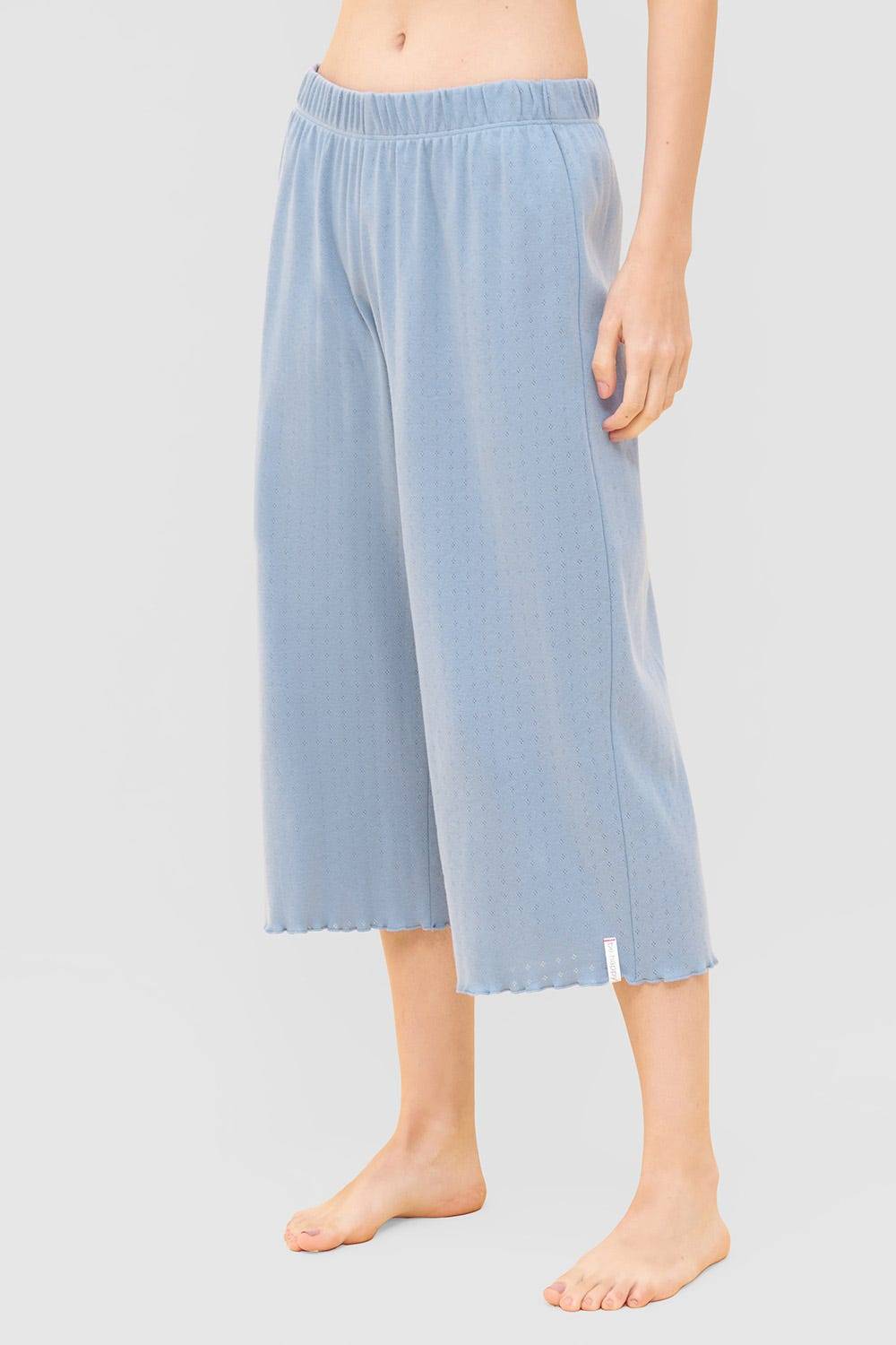 Rösch Pyjama-Hose aus Ajour Feinstrick Hellblau Mix & Match 100% Baumwolle