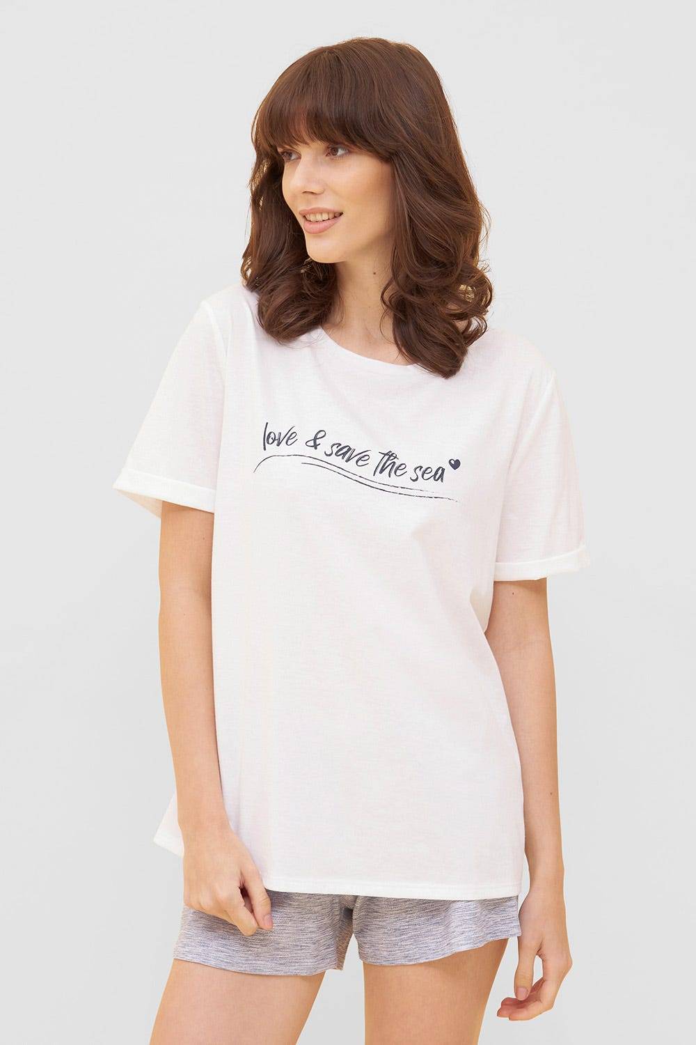 Rösch T-Shirt mit Schriftzug "love & save the sea" Mix & Match 100% Bio-Baumwolle