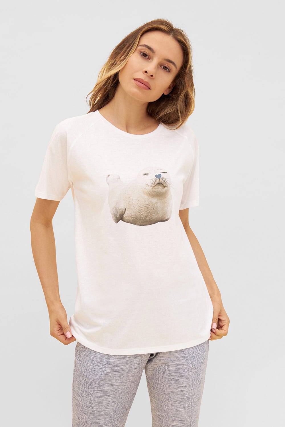 Rösch T-Shirt mit Motivdruck Robbe Raglan-Ärmel Mix & Match 100% Bio-Baumwolle