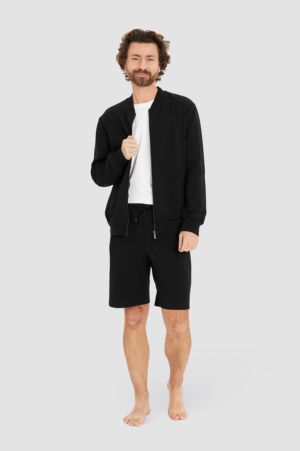 Rösch Herren Loungehose kurz mit Biese Jogginghose Lässig Materialmix Neuheiten