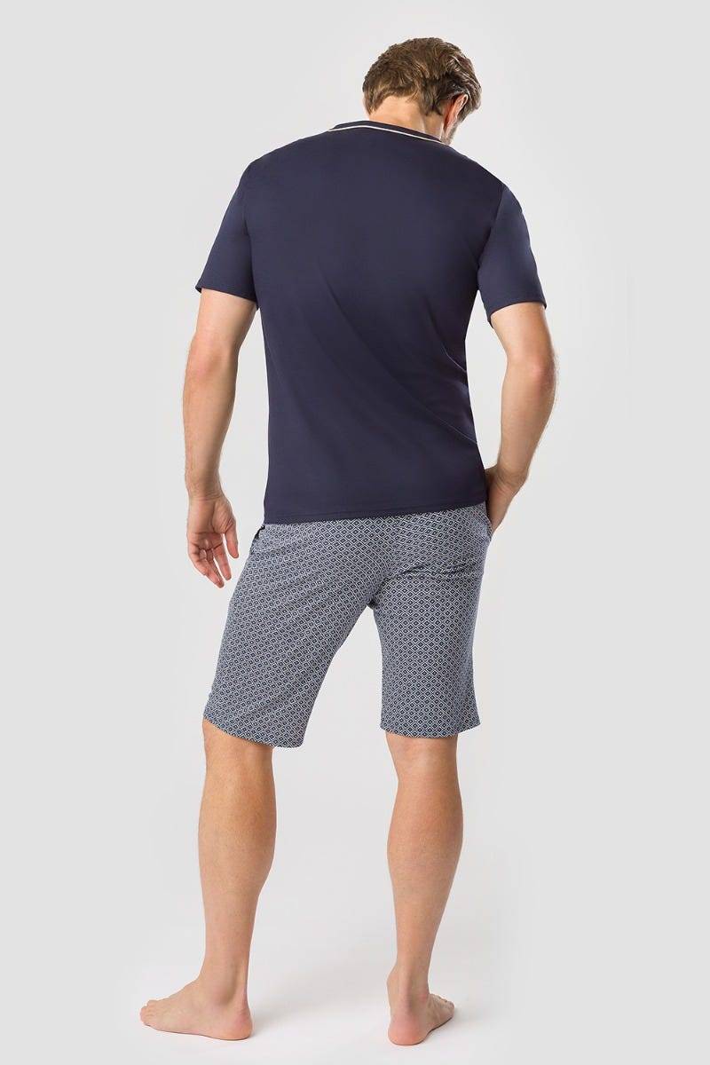 Rösch Herren Kurzer Pyjama mit Minimalprint Blau Bermuda 100% Baumwolle Kauf eins, bekomm eins gratis