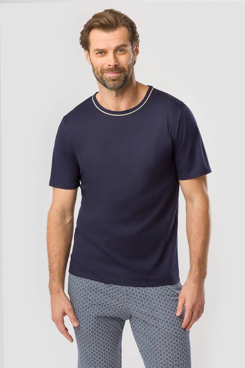 Rösch Herren Kurzer Pyjama mit Minimalprint Blau Bermuda 100% Baumwolle Kauf eins, bekomm eins gratis
