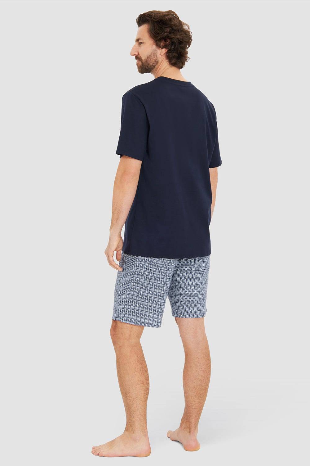 Rösch Herren Kurzer Pyjama mit Minimalprint Blau Bermuda V-Ausschnitt 100% Baumwolle Tägliche Deals