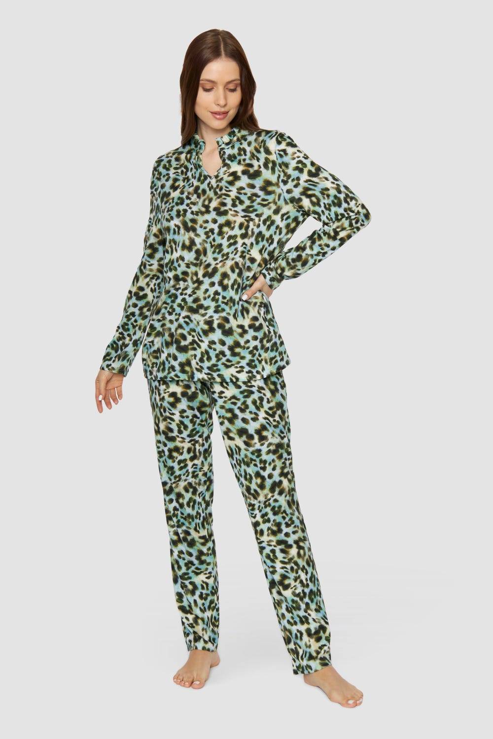 Rösch Pyjama im bunten Leo-Druck Baumwolle/Modal Tiefpreis