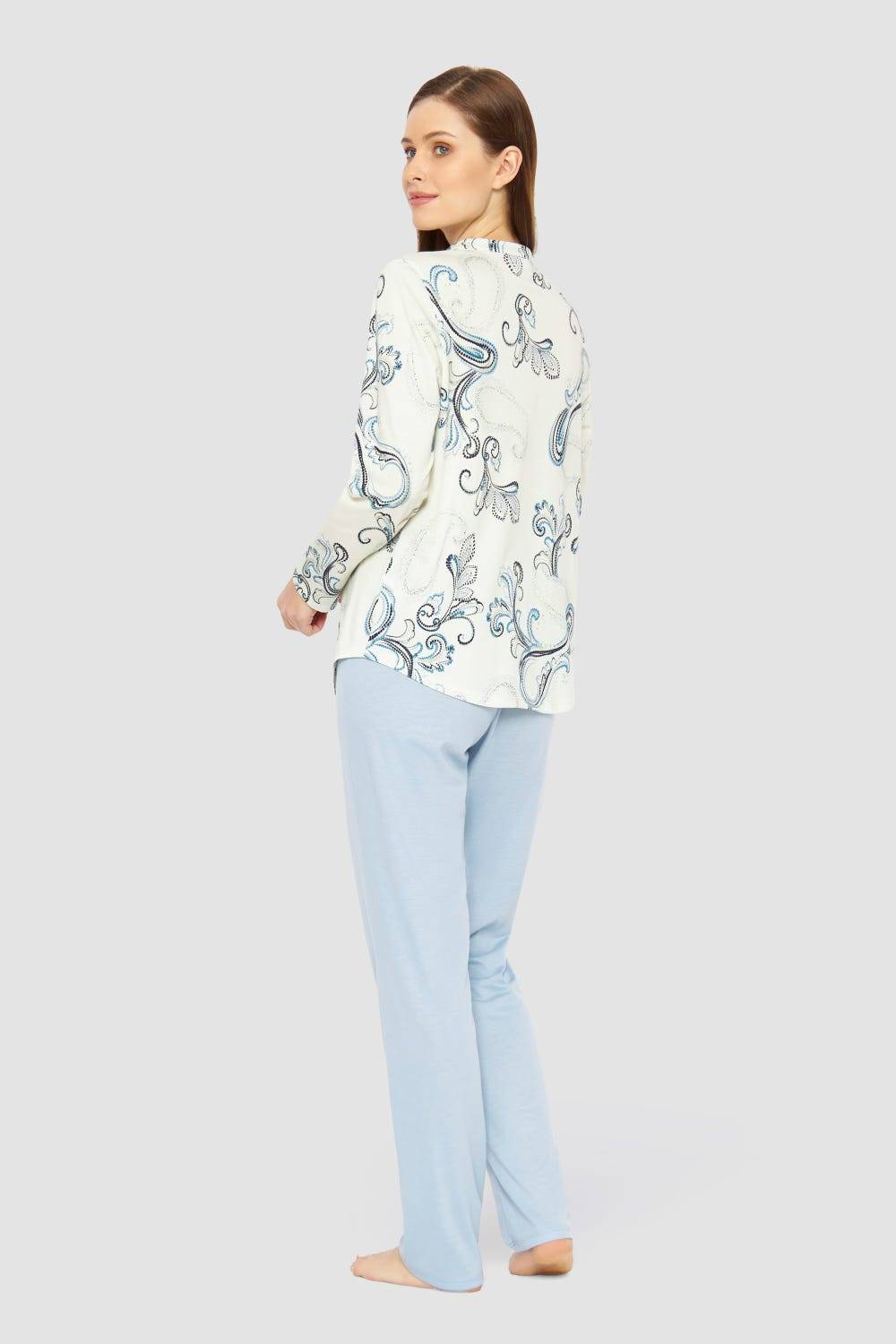 Rösch Pyjama mit Paisleydruck Hellblau Baumwolle/Modal Wochenangebot