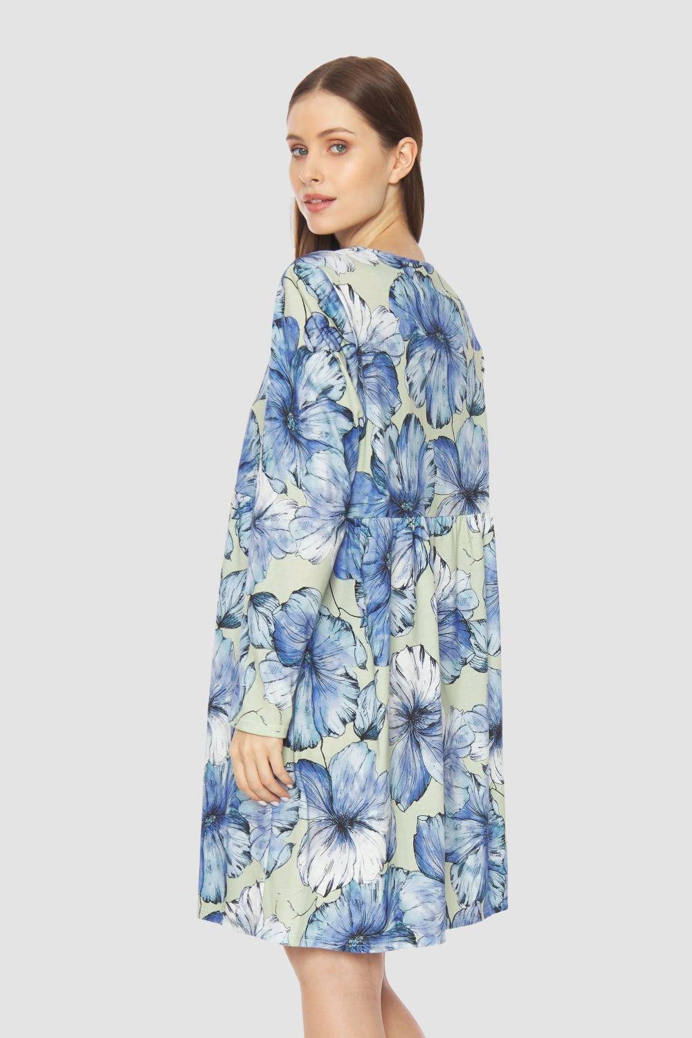 Rösch Nachthemd mit Stufenlook Hellblau 100% Baumwolle Kostenlose Rückgabe