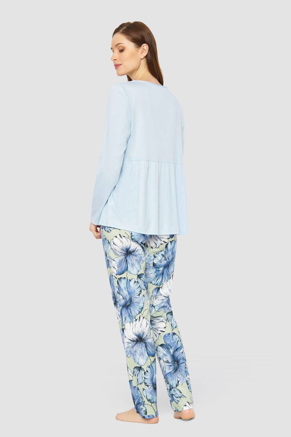 Rösch Pyjama mit Stufenlook Hellblau Baumwolle/Modal Begrenzte Freigabe