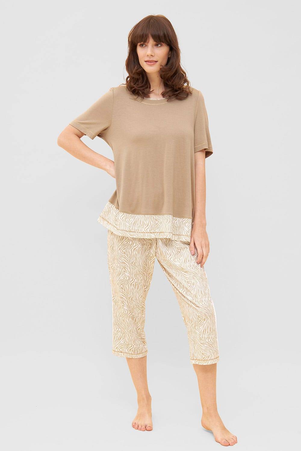 Rösch Hose im Zebra-Druck Beige Paspel Ziernähte Mix &amp; Match Baumwolle/Modal Letzte 3 Tage