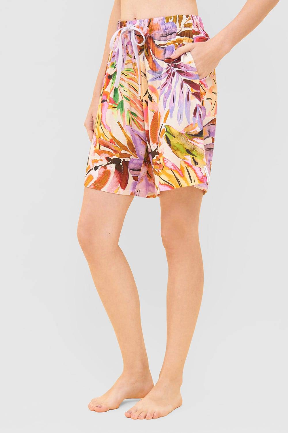Rösch Bermuda im fröhlichen Blätter-Druck Bunt Sommer Mix &amp; Match Viskose/Elasthan Neueste Stile