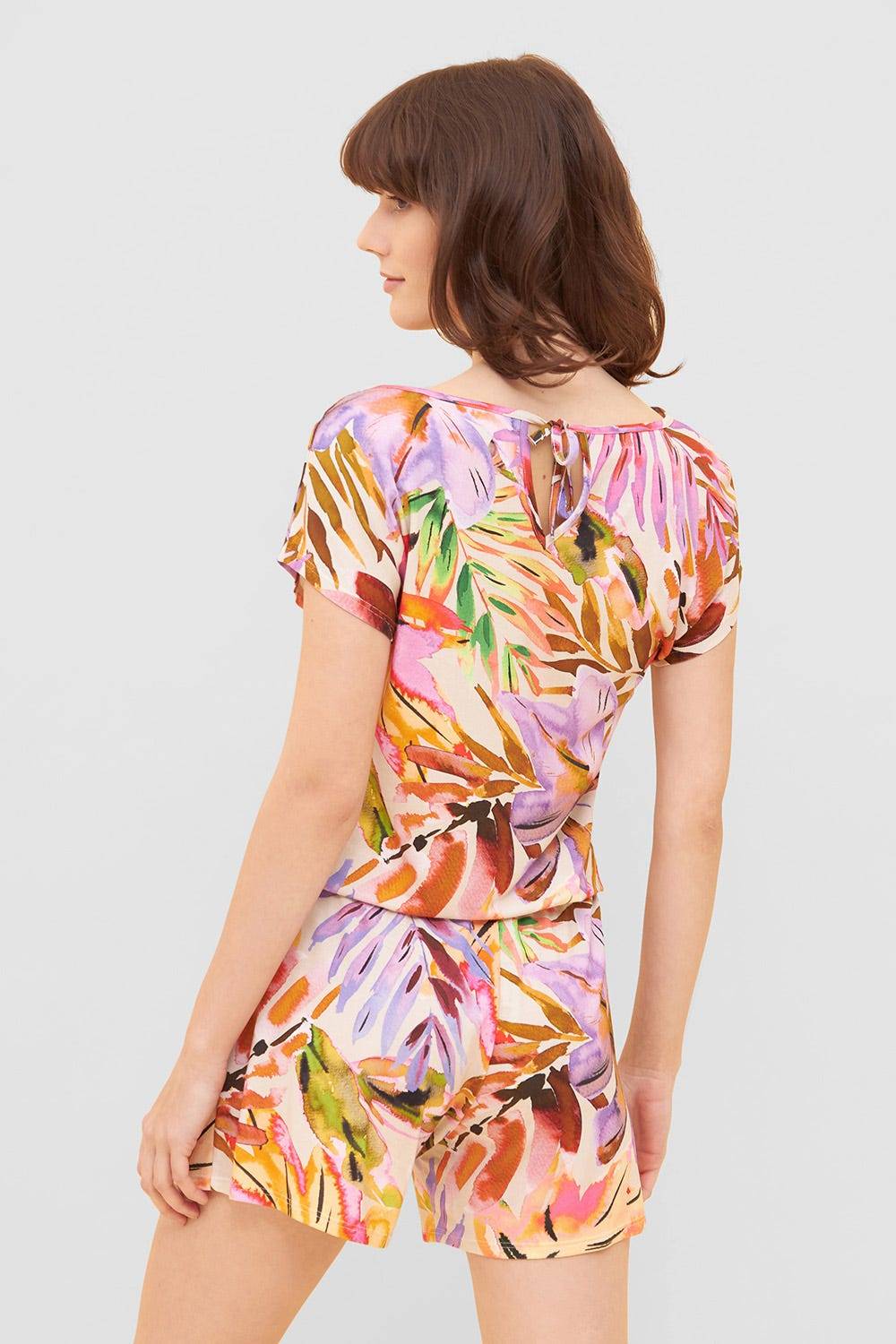 Rösch Jumpsuit im fröhlichen Blätter-Druck Bunt Shorts Sommer Viskose/Elasthan Zeitbegrenzte Promotion
