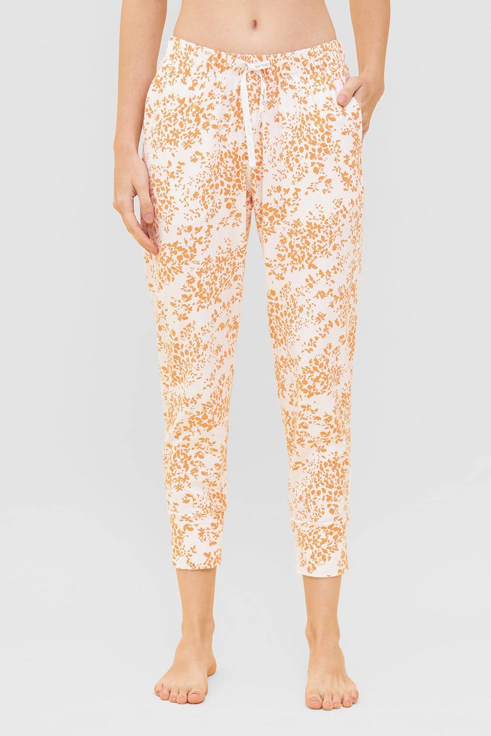 Rösch 7/8-Hose im Blümchen-Design Orange Schmal Mix & Match Baumwolle/Elasthan