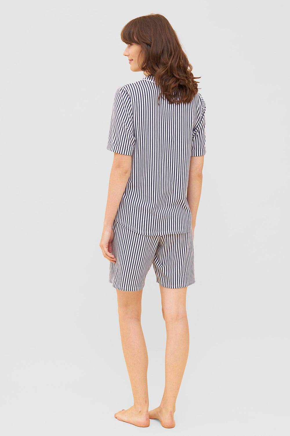 Rösch Pyjama im Streifendruck Herrenhemd-Stil Bermuda Knopfleiste 100% Baumwolle 50% Rabatt mit kostenlosem Versand