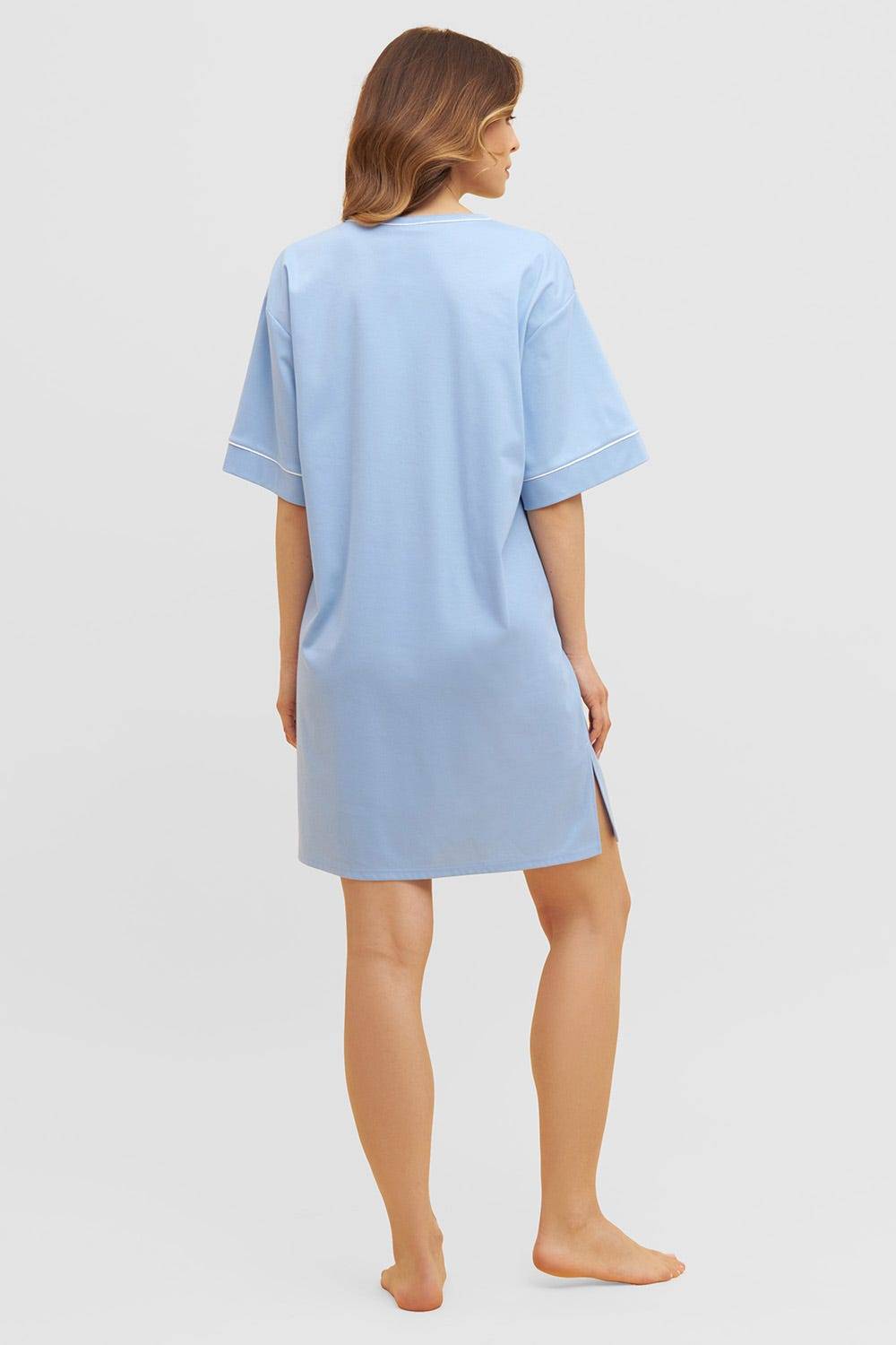 Rösch Nachthemd im Kimono-Stil Paspeln Halbarm 100% Baumwolle Clearance-Verkauf